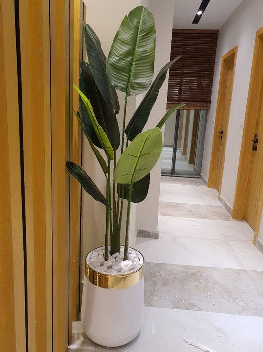 Premium Artificial Banana Tree Plant With Pot - Large Fake Traveler's Palm Tree - Luxury Faux Greenery For Home & Office Corner Decor