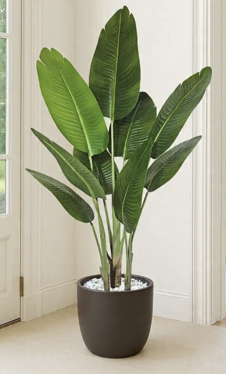 Premium Artificial Banana Tree Plant With Pot - Large Fake Traveler's Palm Tree - Luxury Faux Greenery For Home & Office Corner Decor